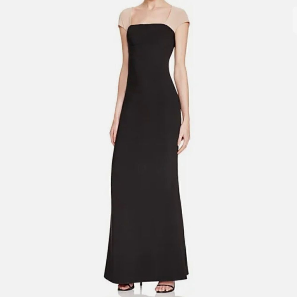 Maria Bianca Nero New Cap Sleeve Gown Formal Dress Size 4 Black Nude $348